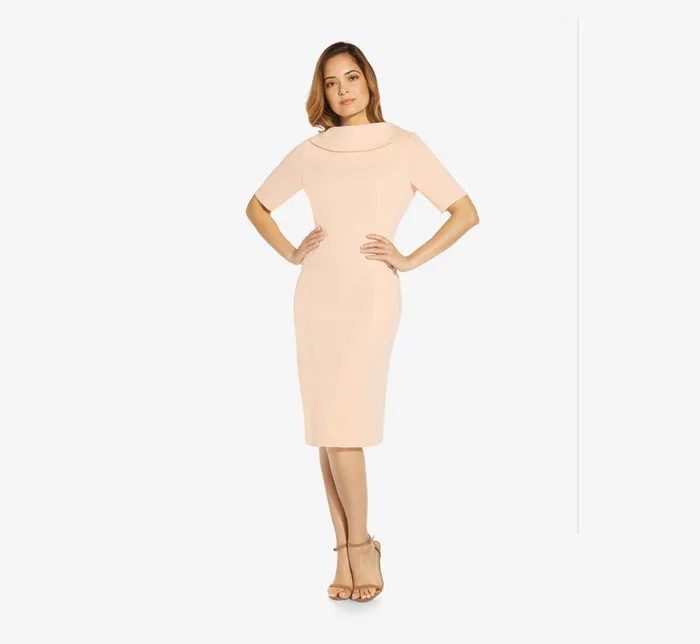 Adrianna Papell Short Sleeve Crepe Dress With Rolled Neck In Blush Blush Women Day Dresses Adrianna Papell Short Sleeve Crepe Dress With Rolled Neck In Blush Blush Women Day Dresses
