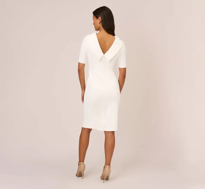 Adrianna Papell Short Sleeve Crepe Dress With Rolled Neck In Ivory Ivory Women Midi Dresses Adrianna Papell Short Sleeve Crepe Dress With Rolled Neck In Ivory Ivory Women Midi Dresses