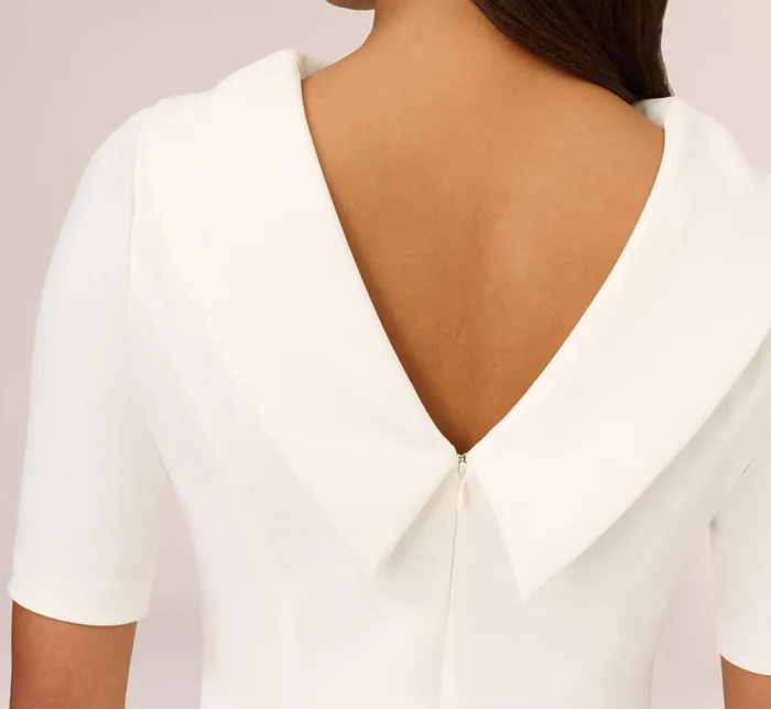 Adrianna Papell Short Sleeve Crepe Dress With Rolled Neck In Ivory Ivory Women Midi Dresses Adrianna Papell Short Sleeve Crepe Dress With Rolled Neck In Ivory Ivory Women Midi Dresses