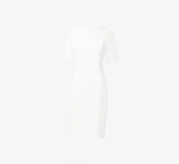 Adrianna Papell Short Sleeve Crepe Dress With Rolled Neck In Ivory Ivory Women Midi Dresses Adrianna Papell Short Sleeve Crepe Dress With Rolled Neck In Ivory Ivory Women Midi Dresses