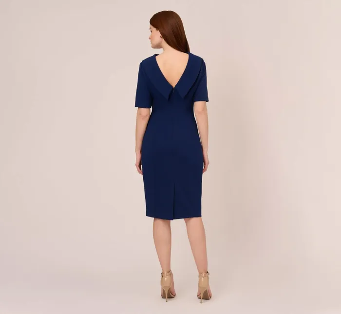 Adrianna Papell Short Sleeve Crepe Dress With Rolled Neck In Navy Sateen Navy Sateen Women Day Dresses Adrianna Papell Short Sleeve Crepe Dress With Rolled Neck In Navy Sateen Navy Sateen Women Day Dresses