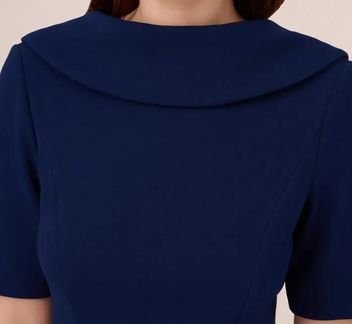 Adrianna Papell Short Sleeve Crepe Dress With Rolled Neck In Navy Sateen Navy Sateen Women Day Dresses Adrianna Papell Short Sleeve Crepe Dress With Rolled Neck In Navy Sateen Navy Sateen Women Day Dresses