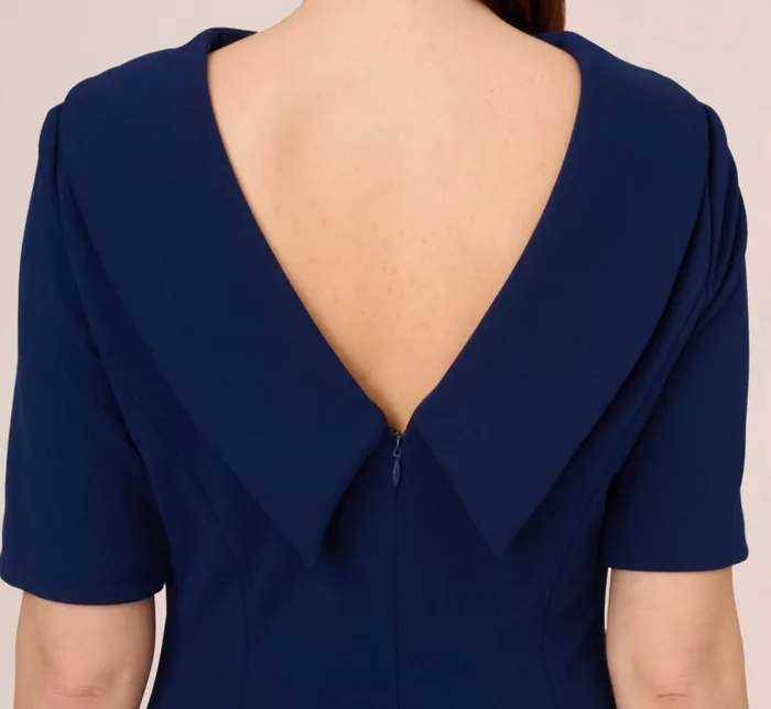 Adrianna Papell Short Sleeve Crepe Dress With Rolled Neck In Navy Sateen Navy Sateen Women Day Dresses Adrianna Papell Short Sleeve Crepe Dress With Rolled Neck In Navy Sateen Navy Sateen Women Day Dresses
