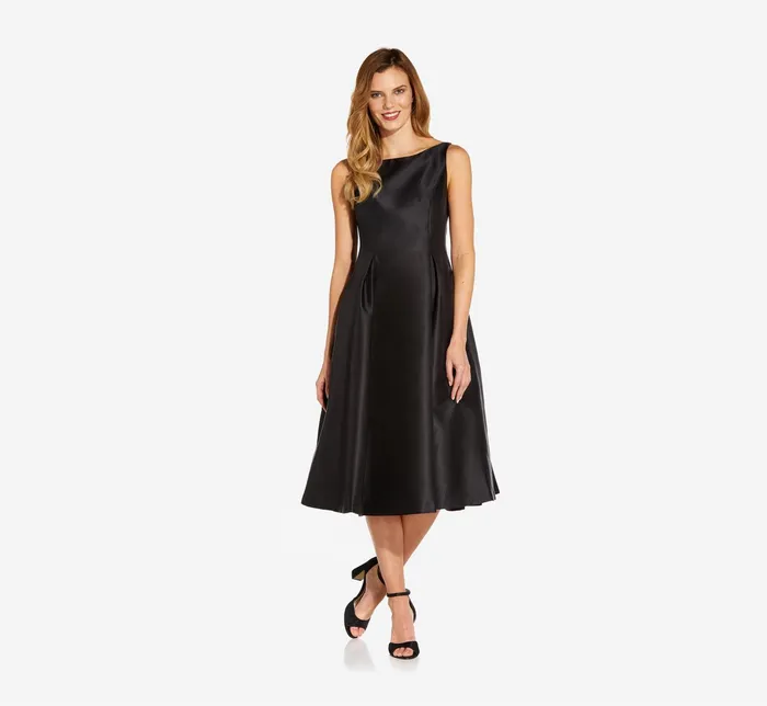 Adrianna Papell Sleeveless Mikado Fit and Flare Midi Dress In Black Black Women Cocktail Dresses Adrianna Papell Sleeveless Mikado Fit and Flare Midi Dress In Black Black Women Cocktail Dresses