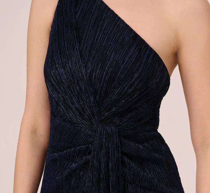 Adrianna Papell Stardust Pleated Draped One Shoulder Gown In Navy Night Navy Night Women Formal Dresses Adrianna Papell Stardust Pleated Draped One Shoulder Gown In Navy Night Navy Night Women Formal Dresses