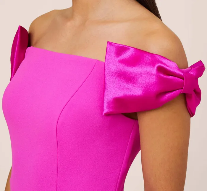 Adrianna Papell Stretch Crepe OffTheShoulder Long Column Gown With Bows In Pink Flame Pink Flame Women Day Dresses Adrianna Papell Stretch Crepe OffTheShoulder Long Column Gown With Bows In Pink Flame Pink Flame Women Day Dresses