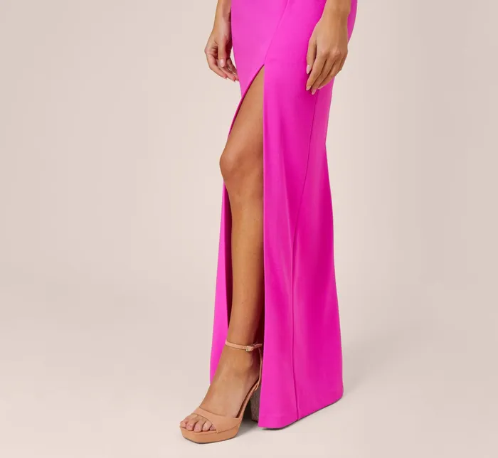 Adrianna Papell Stretch Crepe OffTheShoulder Long Column Gown With Bows In Pink Flame Pink Flame Women Day Dresses Adrianna Papell Stretch Crepe OffTheShoulder Long Column Gown With Bows In Pink Flame Pink Flame Women Day Dresses
