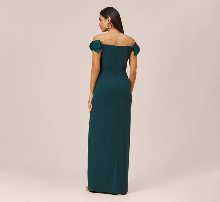 Adrianna Papell Stretch Crepe OffTheShoulder Long Column Gown With Bows In Pink Flame Pink Flame Women Day Dresses Adrianna Papell Stretch Crepe OffTheShoulder Long Column Gown With Bows In Pink Flame Pink Flame Women Day Dresses