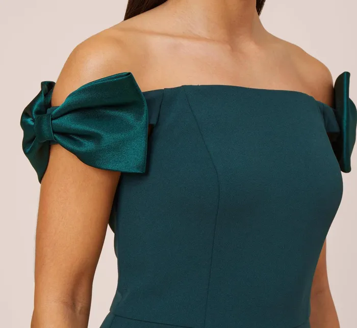Adrianna Papell Stretch Crepe OffTheShoulder Long Column Gown With Bows In Pink Flame Pink Flame Women Day Dresses Adrianna Papell Stretch Crepe OffTheShoulder Long Column Gown With Bows In Pink Flame Pink Flame Women Day Dresses