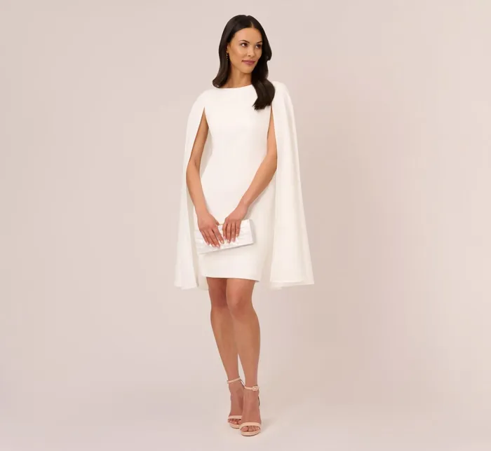 Adrianna Papell Structured Cape Sheath Dress In Ivory Ivory Women Little White Dresses Adrianna Papell Structured Cape Sheath Dress In Ivory Ivory Women Little White Dresses