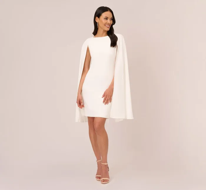 Adrianna Papell Structured Cape Sheath Dress In Ivory Ivory Women Little White Dresses Adrianna Papell Structured Cape Sheath Dress In Ivory Ivory Women Little White Dresses