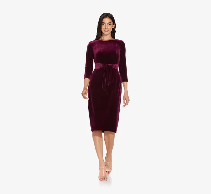 Adrianna Papell Tie Front Velvet Sheath Dress In Burgundy Burgundy Women Day Dresses Adrianna Papell Tie Front Velvet Sheath Dress In Burgundy Burgundy Women Day Dresses
