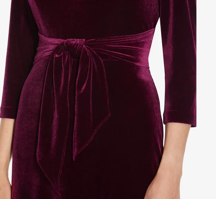 Adrianna Papell Tie Front Velvet Sheath Dress In Burgundy Burgundy Women Day Dresses Adrianna Papell Tie Front Velvet Sheath Dress In Burgundy Burgundy Women Day Dresses