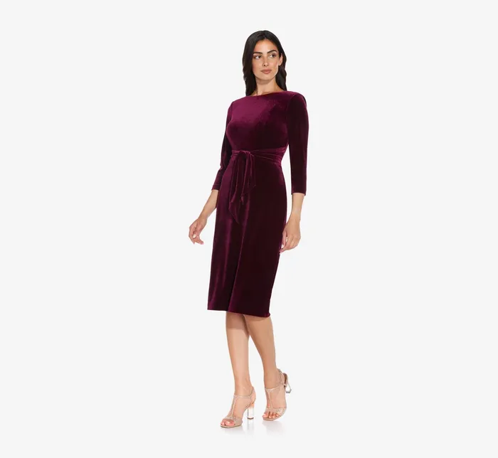 Adrianna Papell Tie Front Velvet Sheath Dress In Burgundy Burgundy Women Day Dresses Adrianna Papell Tie Front Velvet Sheath Dress In Burgundy Burgundy Women Day Dresses