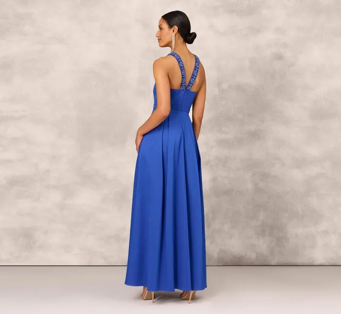 Adrianna Papell VNeck Mikado Gown With Jewel Beaded Straps In Royal Sapphire Royal Sapphire Women Long Dresses Adrianna Papell VNeck Mikado Gown With Jewel Beaded Straps In Royal Sapphire Royal Sapphire Women Long Dresses