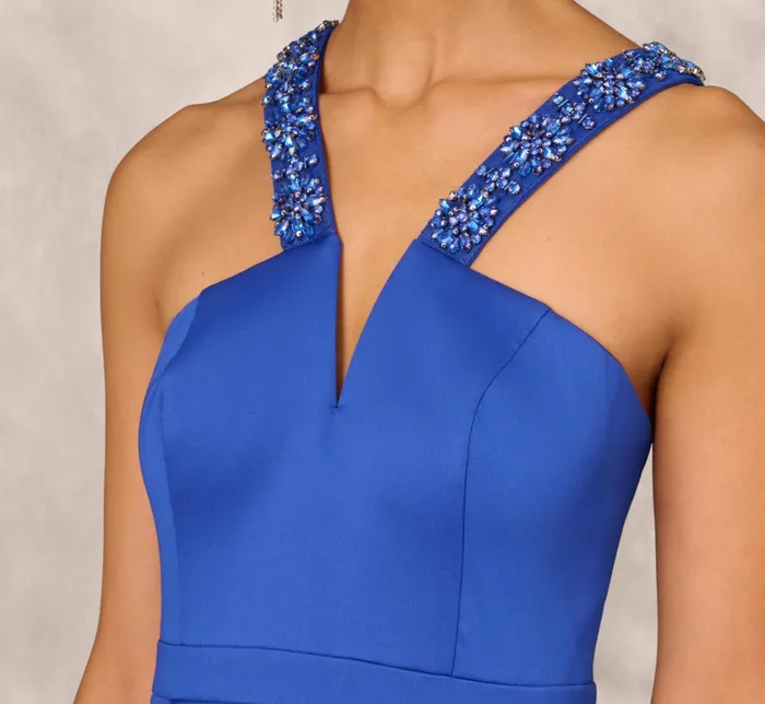 Adrianna Papell VNeck Mikado Gown With Jewel Beaded Straps In Royal Sapphire Royal Sapphire Women Long Dresses Adrianna Papell VNeck Mikado Gown With Jewel Beaded Straps In Royal Sapphire Royal Sapphire Women Long Dresses