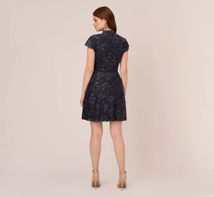 Adrianna Papell Velvet Burnout Floral Short Sleeve Dress With Mock Neck In Midnight Midnight Women Floral Dresses Adrianna Papell Velvet Burnout Floral Short Sleeve Dress With Mock Neck In Midnight Midnight Women Floral Dresses