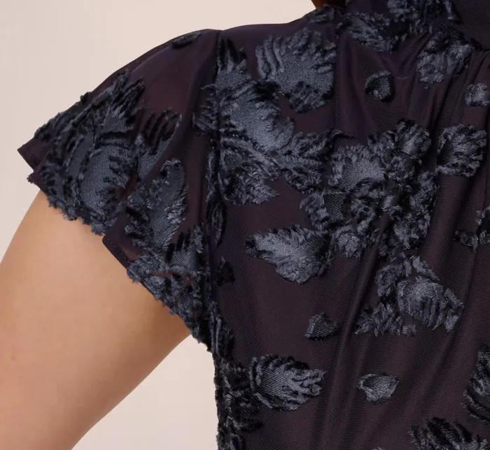 Adrianna Papell Velvet Burnout Floral Short Sleeve Dress With Mock Neck In Midnight Midnight Women Floral Dresses Adrianna Papell Velvet Burnout Floral Short Sleeve Dress With Mock Neck In Midnight Midnight Women Floral Dresses