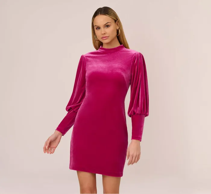 Adrianna Papell Velvet Short Sheath Cocktail Dress With Mutton Sleeves In Hot Pink Hot Pink Women Cocktail Dresses Adrianna Papell Velvet Short Sheath Cocktail Dress With Mutton Sleeves In Hot Pink Hot Pink Women Cocktail Dresses