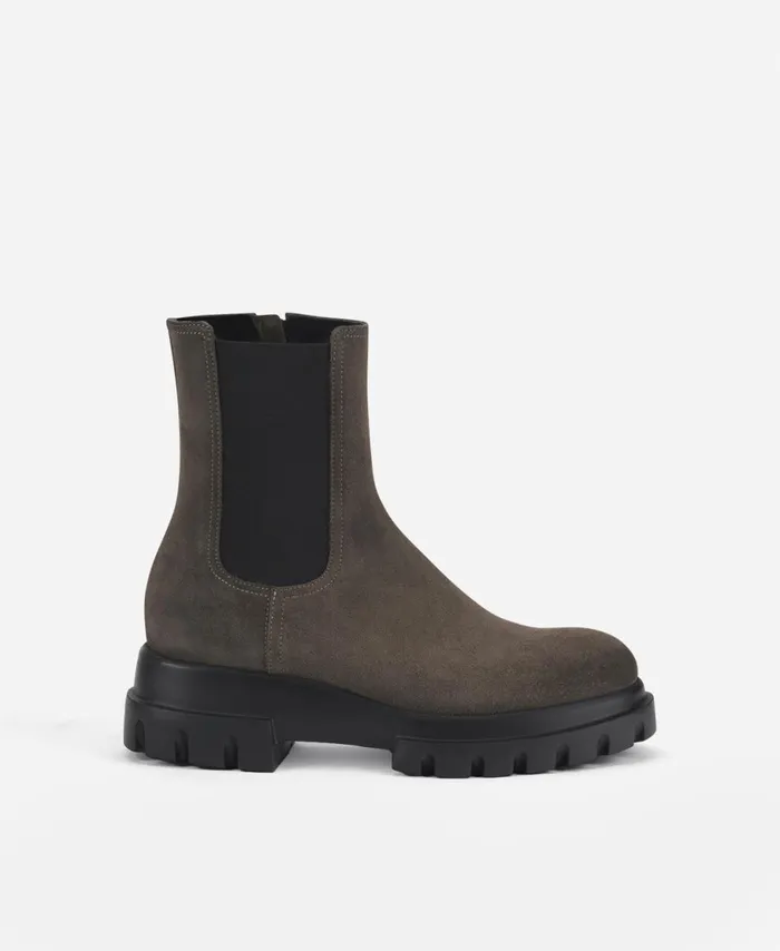 AGL Ankle Boot In Split Leather Grey Chunky Beat Women Booties