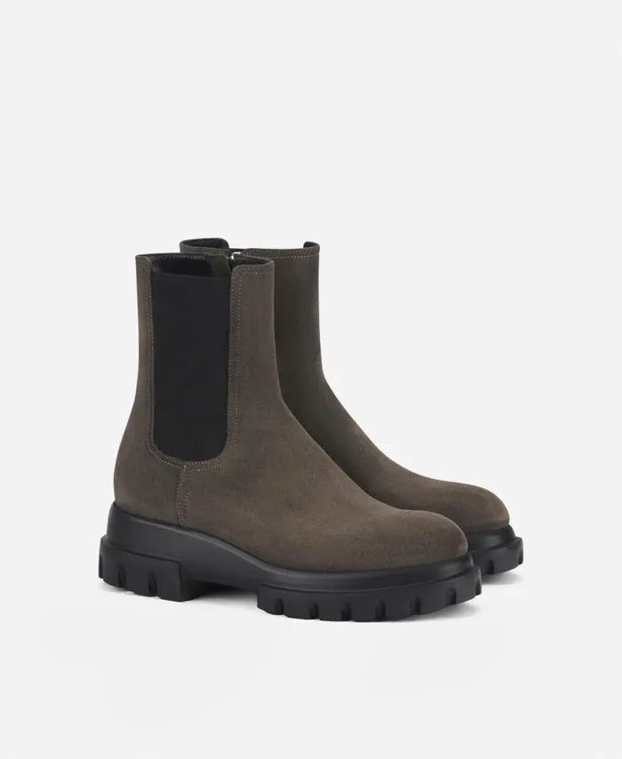 AGL Ankle Boot In Split Leather Grey Chunky Beat Women Booties