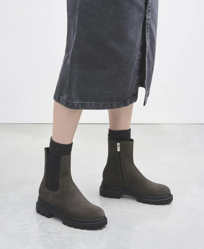AGL Ankle Boot In Split Leather Grey Chunky Beat Women Booties