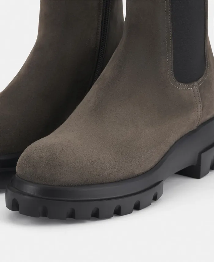 AGL Ankle Boot In Split Leather Grey Chunky Beat Women Booties
