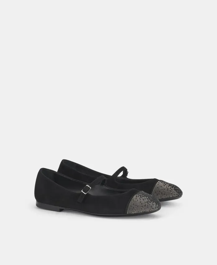 AGL Ballet Flat With Rhinestone Toe Cap Black Milly Strass Women Flats