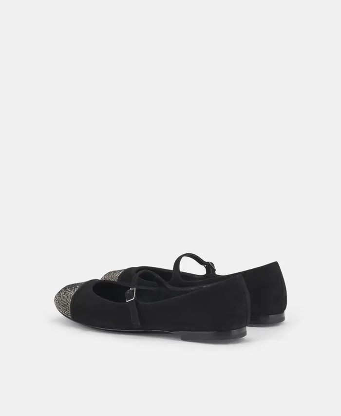 AGL Ballet Flat With Rhinestone Toe Cap Black Milly Strass Women Flats