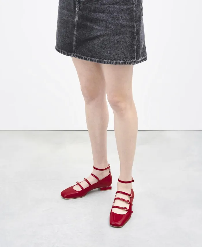 AGL Ballet Flat With Straps Red Angie L Straps Women Ballet Flats
