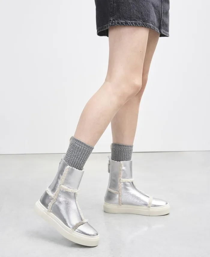 AGL Faux Sheepskin Sneaker Silver Rosy Women Sneakers