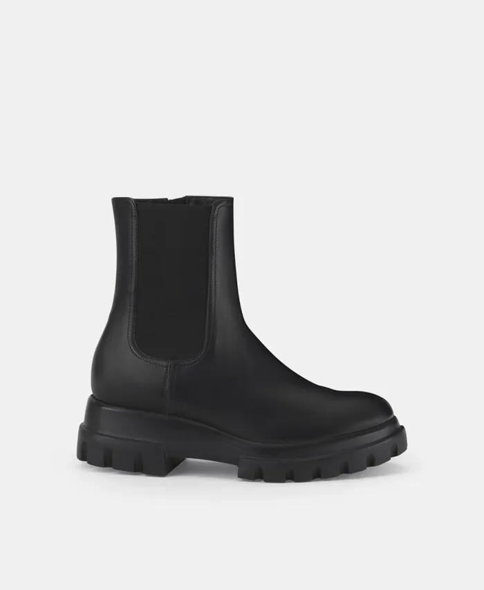 AGL Leather Ankle Boot Black Chunky Beat Women Booties