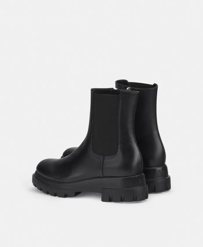 AGL Leather Ankle Boot Black Chunky Beat Women Booties