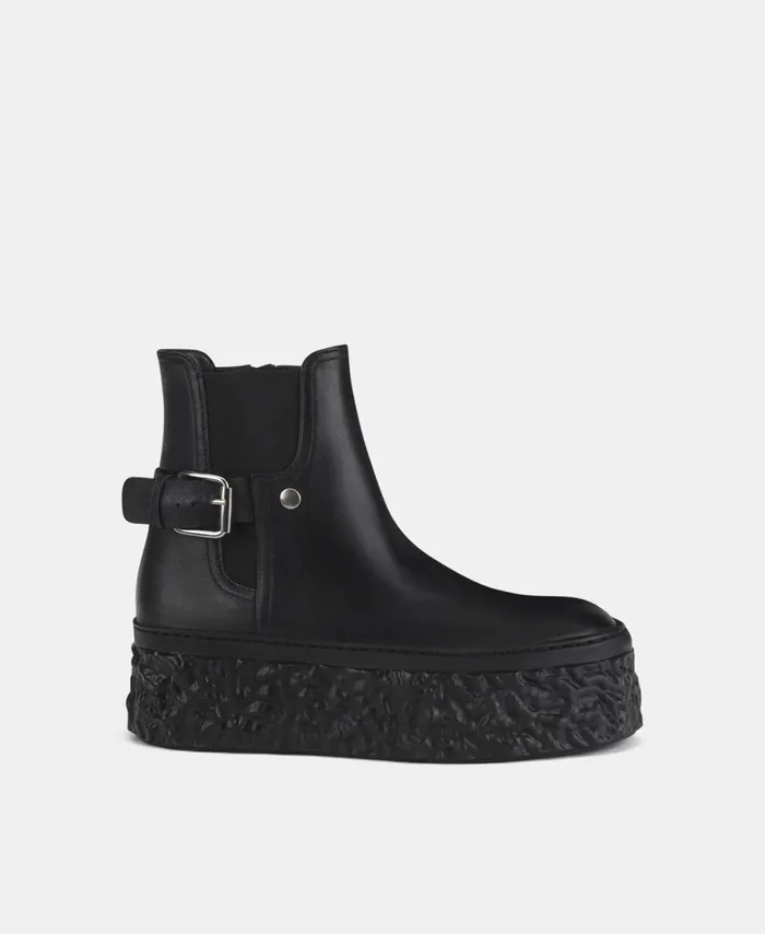AGL Leather Ankle Boot With Platform Black Magma Biker Women Booties
