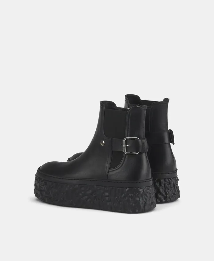 AGL Leather Ankle Boot With Platform Black Magma Biker Women Booties