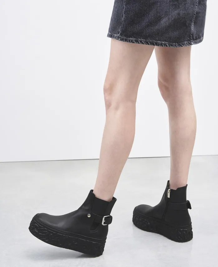 AGL Leather Ankle Boot With Platform Black Magma Biker Women Booties