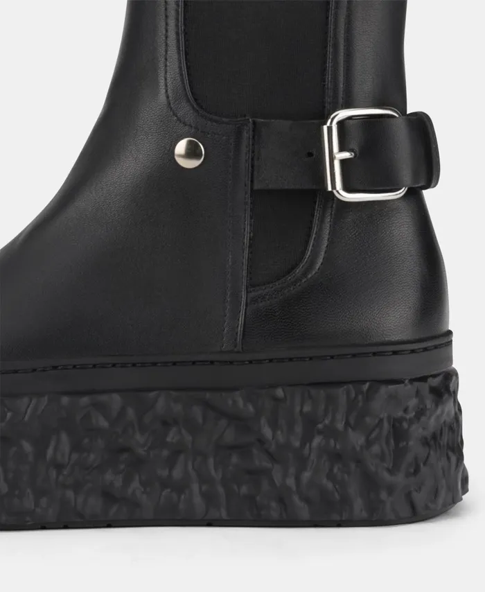 AGL Leather Ankle Boot With Platform Black Magma Biker Women Booties