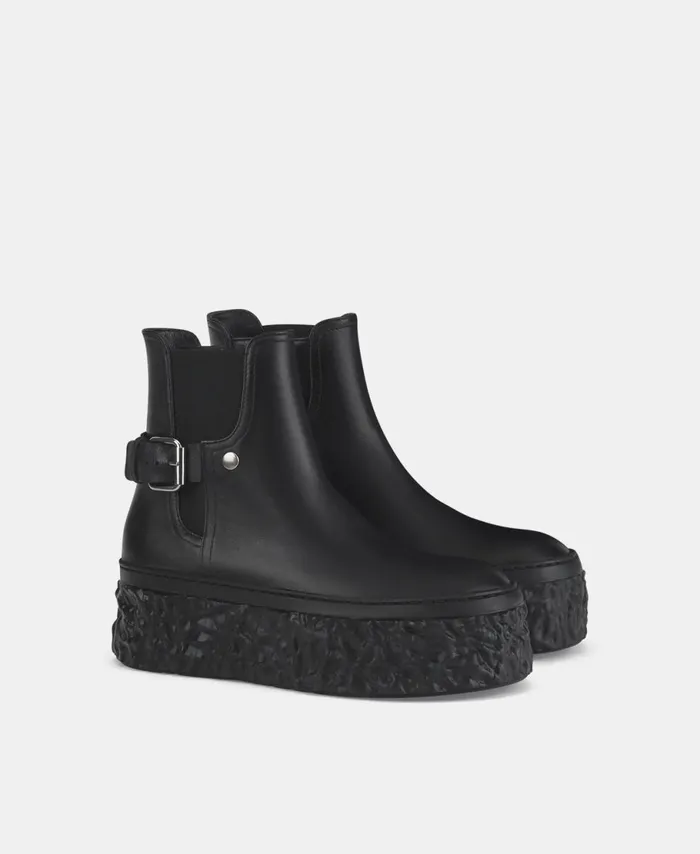 AGL Leather Ankle Boot With Platform Black Magma Biker Women Booties