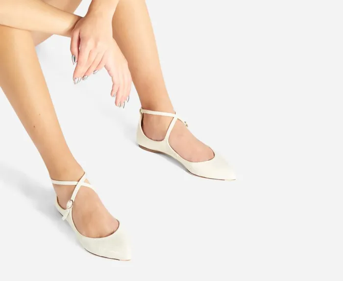 AGL Leather Ballet Flat Cream Softy Ballet Women Flats