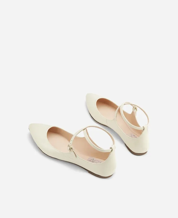 AGL Leather Ballet Flat Cream Softy Ballet Women Flats