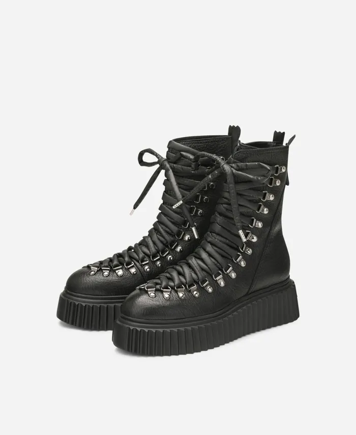 AGL Leather Biker Boot Black DROMO Women Booties