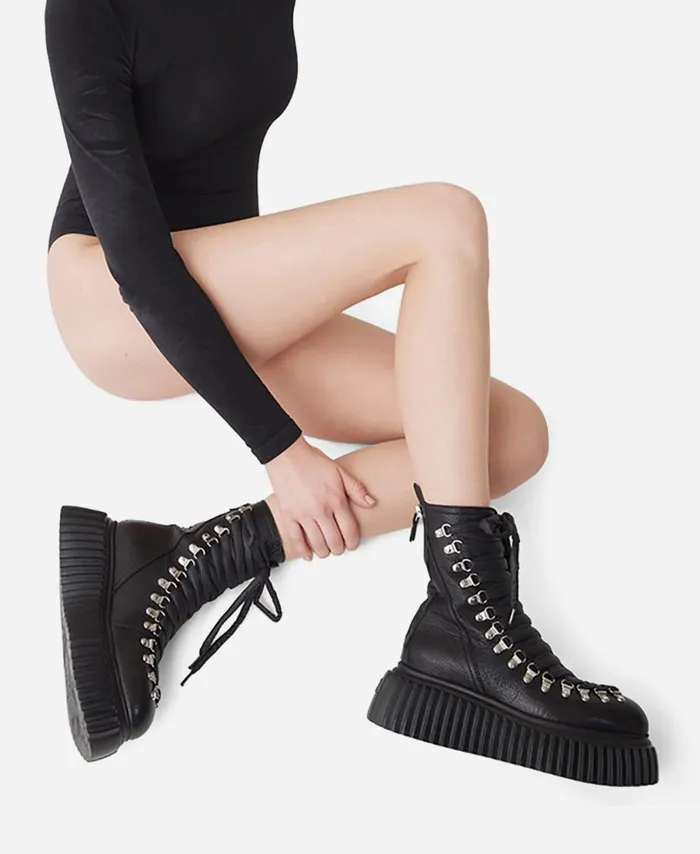 AGL Leather Biker Boot Black DROMO Women Booties