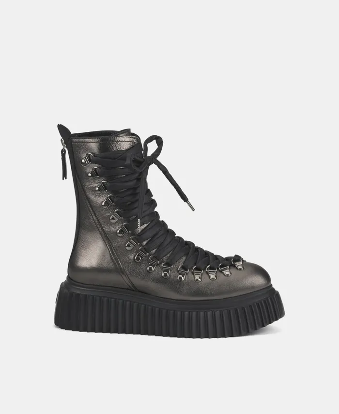 AGL Leather Biker Boot Grey Dromo Women Booties