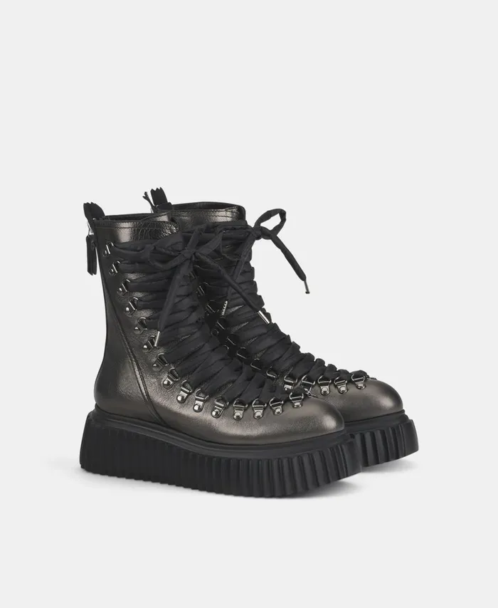 AGL Leather Biker Boot Grey Dromo Women Booties
