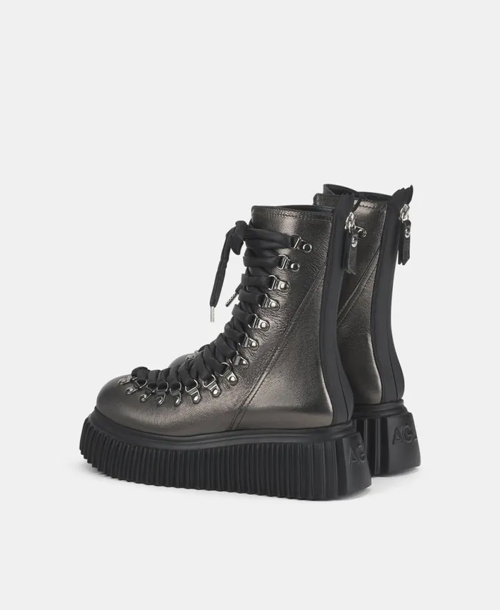 AGL Leather Biker Boot Grey Dromo Women Booties