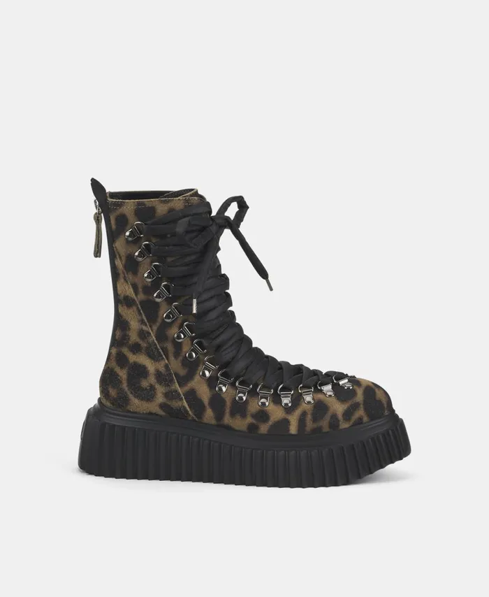 AGL Leather Biker Boot Leopard Classic Dromo Women Booties