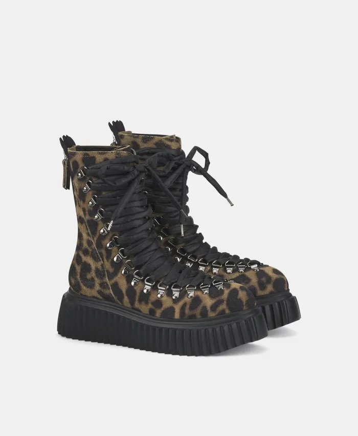AGL Leather Biker Boot Leopard Classic Dromo Women Booties