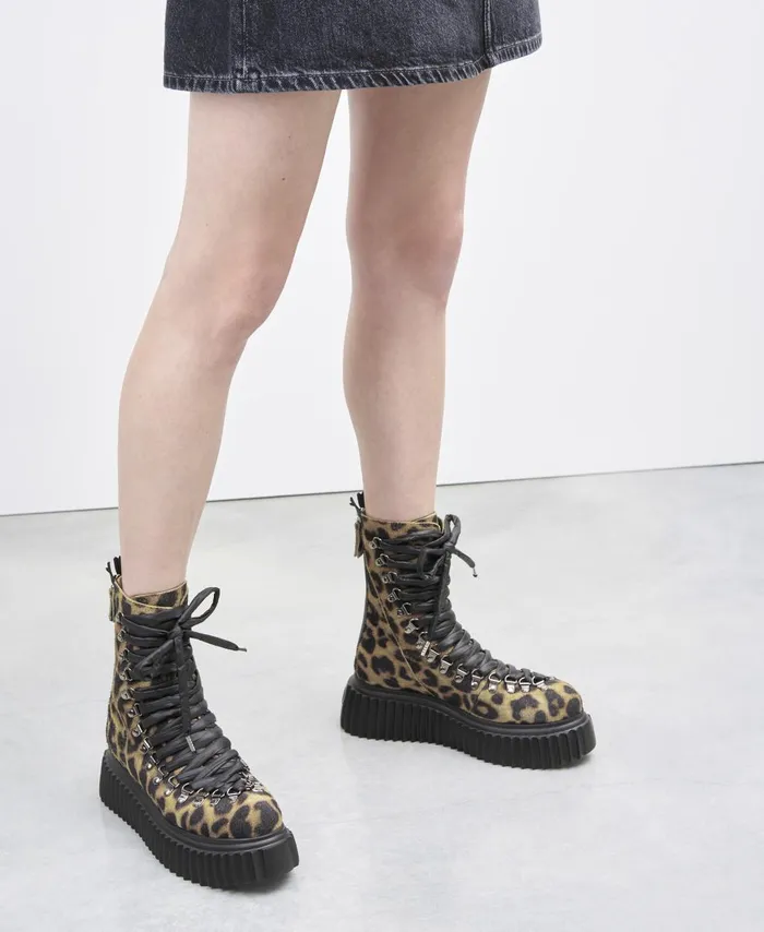 AGL Leather Biker Boot Leopard Classic Dromo Women Booties