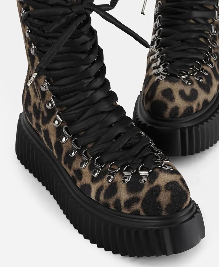 AGL Leather Biker Boot Leopard Classic Dromo Women Booties