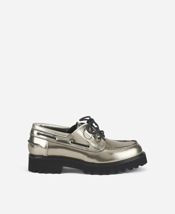 AGL Metallic Laceup Platinum Goldie Barca Women Flats